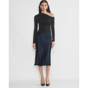 Aritzia Navy Satin Midi Skirt